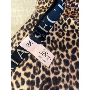 Victorias Secret Leopard Print T-Shirt Push-Up Plunge Bra Logo Straps 38DD